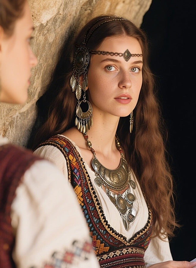 لفاو طوق رأس ذهبي من تصميم فالكيري نورسية من إل فاو، قطعة رأس غجرية، إكسسوار سلسلة شعر عتيق لحفلات الزفاف الفايكنجية في عصر النهضة، برونزي - Image 5
